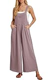 IWOLLENCE Women's Summer Jumpsuits Boho Wide Leg Overalls Casual Loose Rompers with Pockets 2024 Purple Pink X-Large