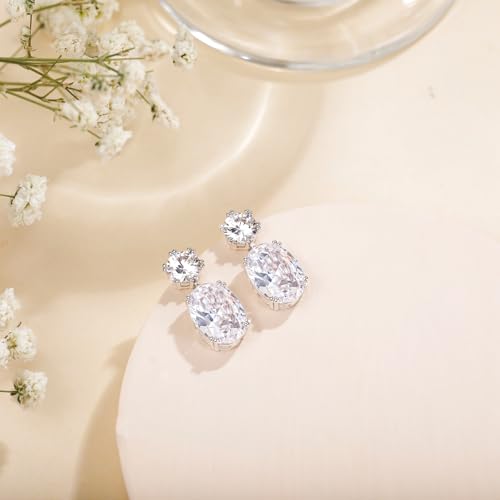 EAMTI Wedding Earrings for Women Cubic Zirconia Dangle Bridal Earrings 925 Sterling Silver Post Oval Earring for Prom Bridesmaid4