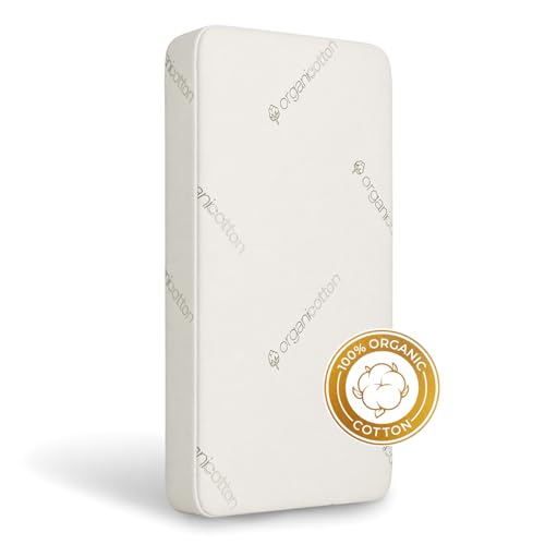 Wonder Living Crib & Toddler Mattress, 100% Organic Cotton Cover, Breathable, Premium Foam Interior, 5’’ Thickness Firm, Fits Any Standard Size Baby Crib & Toddler Bed