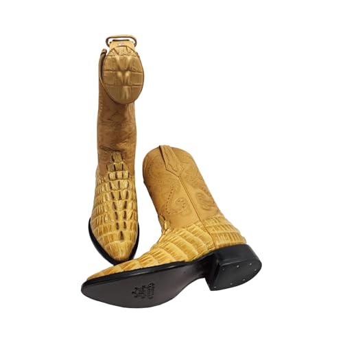 Dona Michi Men's Genuine Leather Crocodile Print J Toe Cow Boy Boots With Free Belt