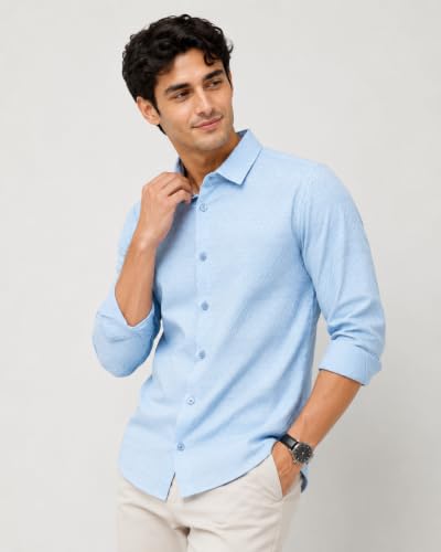 Image of The Kab's Men Casual Shirt | Textured Cotton Fabric Regular Fit Shirts for Men Stylish | Full Sleeve Shirt for Man | Comfortable Breathable Fabric | Perfect for Casual Office and Outing Wear