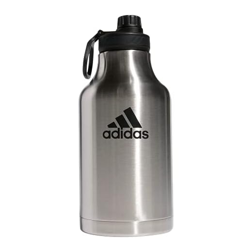 adidas 2 Liter (62 Oz) Metal Water Bottle, Hot/Cold Double-Walled Insulated 18/8, Stainless Steel/Black, One Size