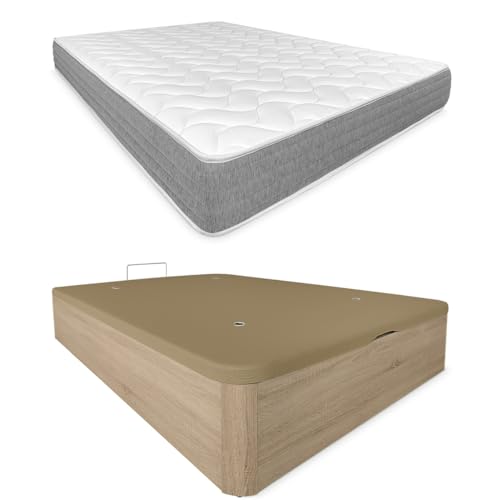Duérmete Online - Pack Colchón Viscoelástico Viscotec con Canapé Madera Abatible Gran Capacidad, Color Cambria 105 x 200 cm