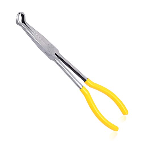 SPEEDWOX Long Reach Hose Grip Pliers 11 Inches Ring Nose Pliers Hose Gripper Pliers 3/5 Inch Diameter Offset Spark Plug Boot Removal Pliers Serrated Jaws