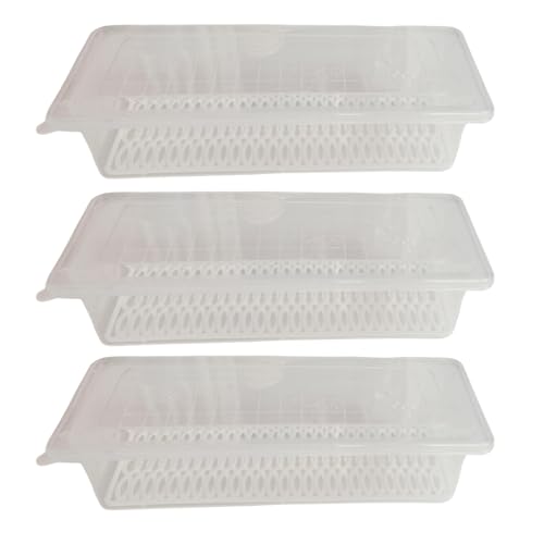 Image of Plastic Transparent Fridge Storage Boxes Organizer with Removable Drain Plate Storage Containers Box Keeps Fruits, Vegetables, Meat, Fish Fresh Longer (Medium, 1500-ML, White, Set of 3)
