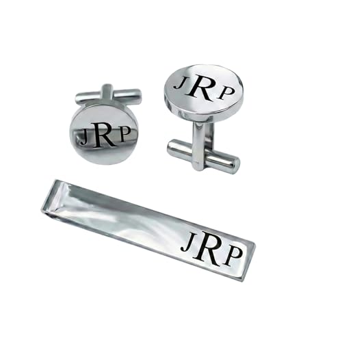 Personalized Silver Cufflink & Tie Clip Set for Men –