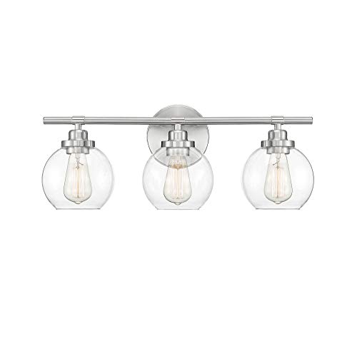 Savoy House 8-4050-3-SN Carson Mid-Century Modern Clear Glass Bathroom Vanity, 3-Light 180 Total Watts, 9