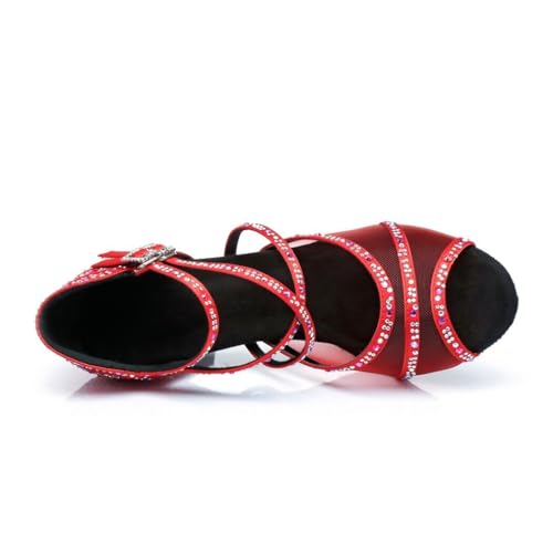 Chaussures de danse en satin rouge avec strass et talon de 7.5cm