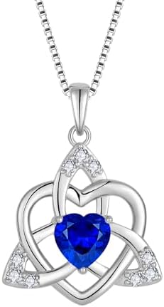 FJ Collier Noeud Celtique Irlandais Argent Sterling 925 Pendentif Coeur Pierre de Naissance Bijoux Cadeau pour Femme Fille