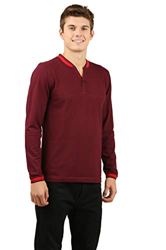 Image of Zebu Men's Full Sleeve Cotton Henley Neck Tshirt with bio wash (Pack of 1). Maroon