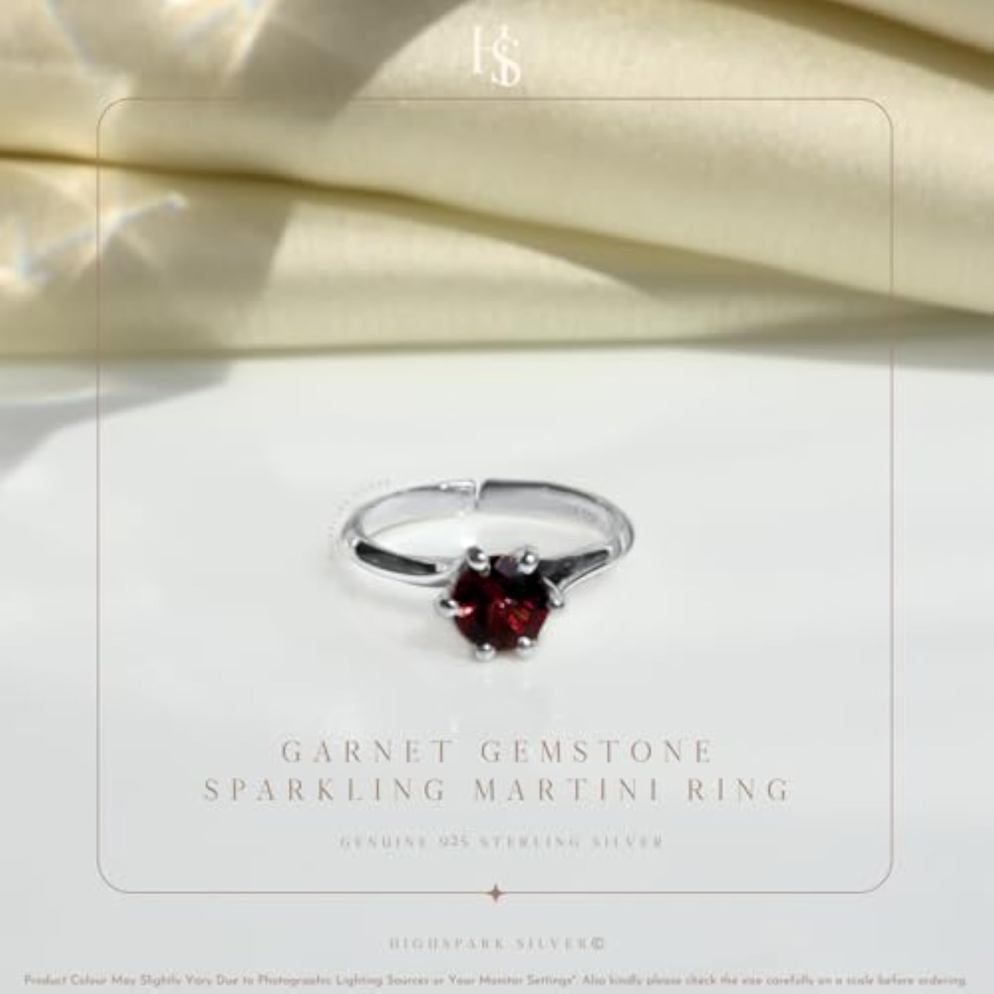 925 Silver Martini Style Real Gemstone Ring for Women, Adjustable