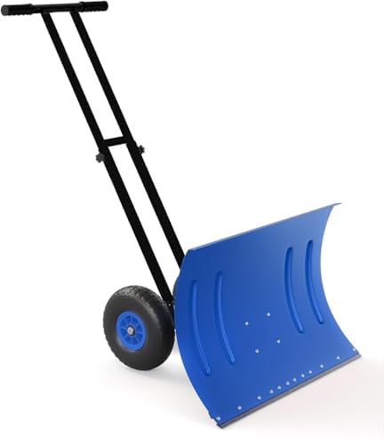 30-Inch Adjustable Metal Snow Plow with 5-Speed Handle, Ergonomic Backrest Design for Sidewalks and Patios – Heavy-Duty Winter Snow Removal Tool