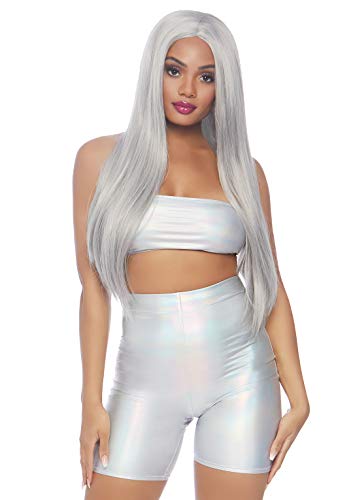 Pantalones cortos de bicicleta plateados Leg Avenue de elastano holográfico para mujer M L