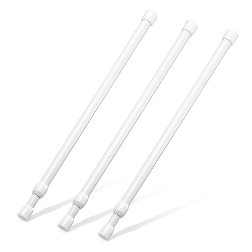 Image of Tension Rod 16 to 28 Inch, Goowin Small Tension Rod, 5 /8 inch Diameter No Drilling Expandable Short Tension Rods Spring Rods, Tension Rods for Closet, Cupboard, Hanging Clothes, 3 Pack, White