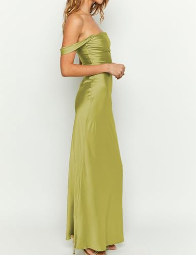 Image of Realtix Satin Off The Shoulder Strapless Bridesmaid Maxi Dress for Women