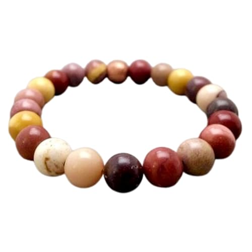 OPAL_WORLD Pulsera elástica de jaspe mokaita natural de 10 mm, forma redonda, corte suave, para hombres y mujeres. |OP_STRETCH_05736, 7.5 INCH (19.05 CM), Gema, Jaspe Mookaite