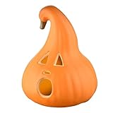 Evelyne Halloween Decoration – Light-Up Jack-O’-Lantern Ghost Face with Curved Stem – Indoor Tabletop Fall Decor, Pumpkin – Cute Spooky Autumn Accent for Home or Office