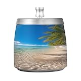 Hawaii Beach Sea Ashtray with Lid, Outdoor Ashtrays for Patio, Stainless Steel Ashtray Odorless Smokeless for Home Office Balcony