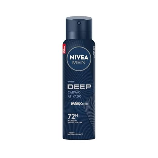 NIVEA MEN Desodorante Antitranspirante Aerossol Masculino Deep Original - Proteção prolongada de 48h, fórmula com carvão ativado, combate impurezas, antibacteriano, perfume prolongado