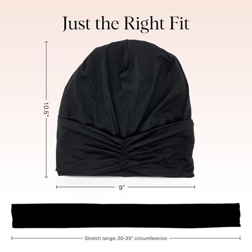 Kitsch Satin Lined Beanie - Softer than Silk Bonnet For Sleeping Women, Breathable Hair Cover for Sleeping, Slouchy Beanie, Bonnets for Women, Hair Wrap, Reduce Breakage for Freez-free Hairs - Black