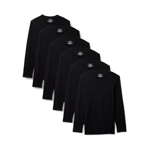 Amazon Essentials Men's Slim Fit Crewneck Undershirts, Pack of 6, Black, Medium