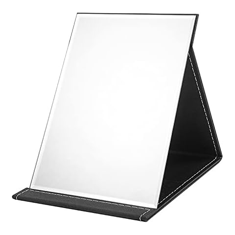 Espejo de mesa plegable grande portátil Super HD cuero PU Cover