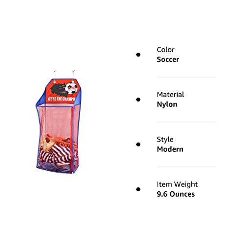 Store & Score Over The Door Hanging Kids Fun Led Soccer Light-Up Collapsible Mesh Laundry Hamper Basket, Toy Chest, Heavy Duty Metal Hooks Included. Patent Pending #TOP5