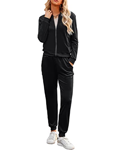 Marvmys Womens Velour Sweatsuits Set 2 Piece Full Zip Tracksuits Loungewear Pajamas Set with Pockets