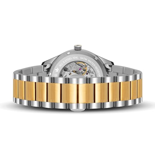 Image of Franklord Regal Sapphire Roman Green Two-Tone Maha Vastu Watch | Luxury Automatic Watch for Men | Sapphire Crystal | Roman Dial | Dual-Tone Stainless Steel | Premium Wrist Watch