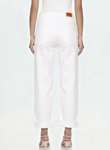 Image of Sidefeel Barrel Jeans for Women High Waisted Wide Leg Baggy Stretchy Trendy Raw Rolled Hem Capri Cropped Ankle Denim Pants