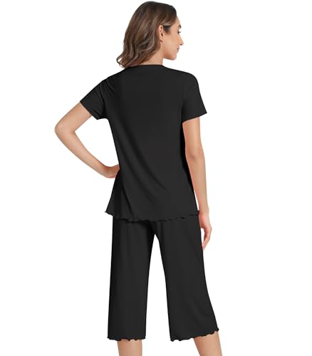 Image of NACHILA Women's Pajama Sets Cooling Bamboo Viscose V-Neck Top & Capri Pants | Lightweight, Breathable, Moisture-Wicking, Buttery Soft, Ideal for Hot Sleepers, Night Sweats and Hot Flashes, Sleep & Lounge