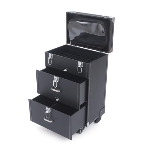 3 Ebenen Rolling Makeup Train Case Kosmetikkoffer Schminkkoffer Kosmetikkoffer Hartschale Schminkkoffer Damen Beauty Case mit Teleskopgriff und Rollen mit Bremsen, Rechteckig, für Make-up-Künstler