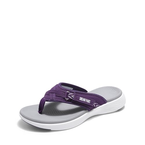 DREAM PAIRS Women's Arch Support Flip Flops Comfortable Thong Sandals 5 Purple