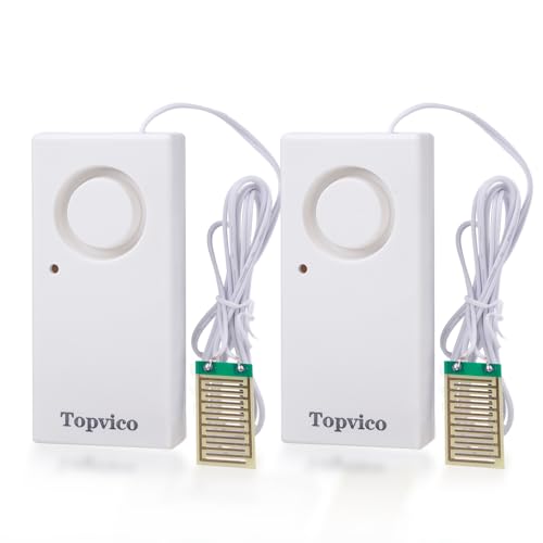 Topvico Water Alarms Leak Detector for Home Basements, RV Water Heater, Sump Pump Overflow Moisture Floor Flood Sensor, 120dB Work Alone Battery Operated, 2 Packs