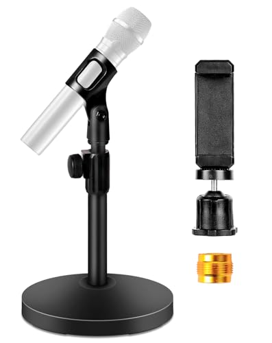 BILIONE Mic Stand with Microphone, Phone Clip, Adapter