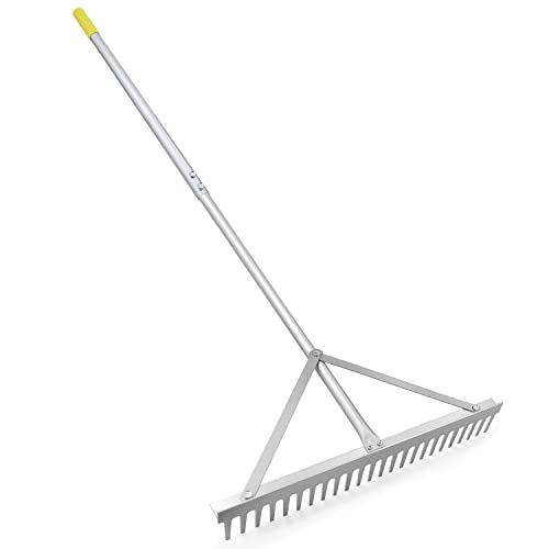 Colwelt Landscape Rake - 24Tines, Aluminum Head with 68" Handle, 24" Width for Beach & Lawn Care