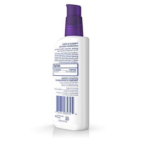 Image of Clean & Clear Essentials Dual Action Facial Moisturizer with Salicylic Acid Acne Medication to Treat Acne and Prevent Pimples, Oil Free Face Moisturizer Cream for Acne-Prone Skin, 4 oz (Pack of 2)