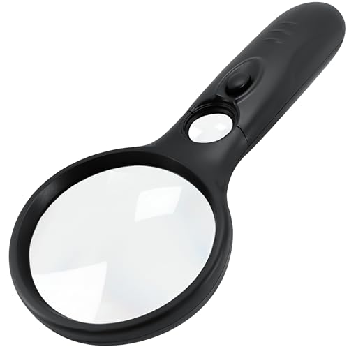 SeeZoom Magnifying Glass with Light, 3X Large Lens + 12X High Power Lens,...