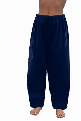 Paradise Towelwear Co. Towel Pants for Swimmers – Navy Blue - Cotton Terry Towel Pants – Beach Coverup – Resort Wear – Swim wear (Kids M/L)