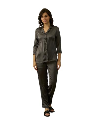 Image of STORIES OF BANNO'S SWAGGER Women Satin Solid Night Suit Set | Premium Soft Satin Nightwear Pajama Set | Stylish Comfortable Sleepwear for Ladies | Elegant Lounge Wear Night Dress