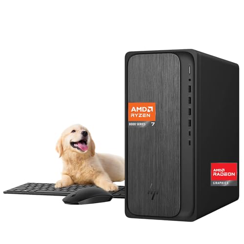 Image of HP OmniDesk Desktop Computer, AMD Ryzen 7 8700G, 32GB DDR5 RAM, 1TB PCIe SSD, AMD Radeon 780M Graphics, USB-C&A, HDMI, DisplayPort, Wi-Fi 6, Win11 Pro, Business & Home Office PC, Keyboard and Mouse
