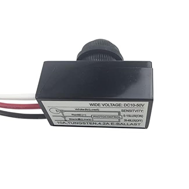 2 Pack DC8-50V Photoelectric Light Control Switch Dusk to Dawn, 5A Photocell Control Light Sensor Switch, for Outdoor Lighting(DC 12V 24V 36V 48V)