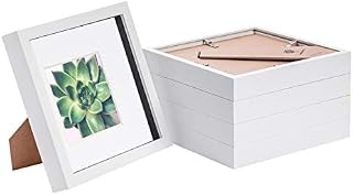 Nicola Spring 5 Piece 8 x 8 3D Shadow Box Photo Frame Set - Craft Display Picture Frame with 4 x 4 Mount - Glass Aperture - White