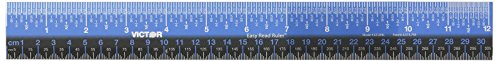 Victor EZ12PBL Plastic Dual Color 12 Inch Easy Read Ruler with Inches, Centimeters and Millimeters Measurements, Blue/Black by Victor - Used condition - US$5.74