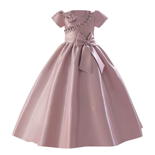 Baby Girl's Bowknot Embellished Dress Tea Party A-Line Princess Sundress Short Sleeve Round Neck Ruched Dresses