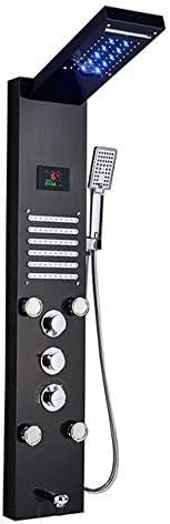 Light Shower Panel Faucet Waterfall Rain Shower Head SPA Massage Jets Shower Column Tower Digital Water Temperature Display,Black 8007,Black 8006