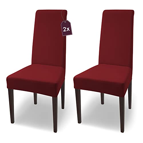 SCHEFFLER-Home Natalie Stretch Stuhlhussen Baumwolle/Stuhlhussen Bordeaux/Stuhlüberzug 2er Set/Stuhlabdeckung/Stuhlhussen Schwingstühle...