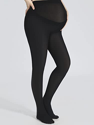Milumia Women's Maternity Tights Pantyhose Sheer Pregnancy Stockings Panty Hose Dark Black One Size #TOP2