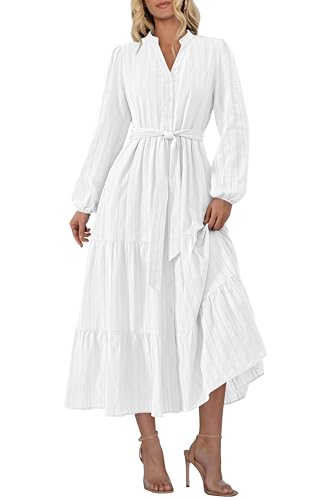 PRETTYGARDEN Womens Fall Maxi Dresses 2025 Casual Long Sleeve V Neck Button Down Flowy A Line Tiered Shirt Dress with Pockets