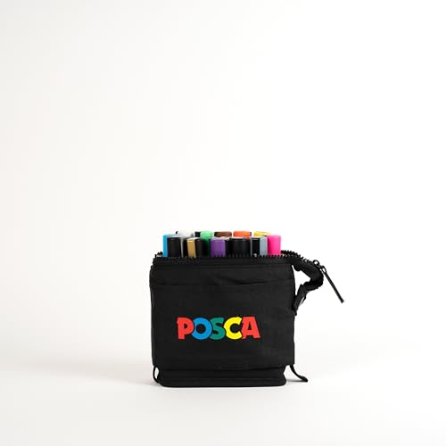 Image of Posca Exclusive 5M Paint Markers Gift Set of 16 with Carrying Case, Great for Kids and Adults, Acrylic Art Markers for Coloring Decorations, Canvas, Wood, Glass and Metal